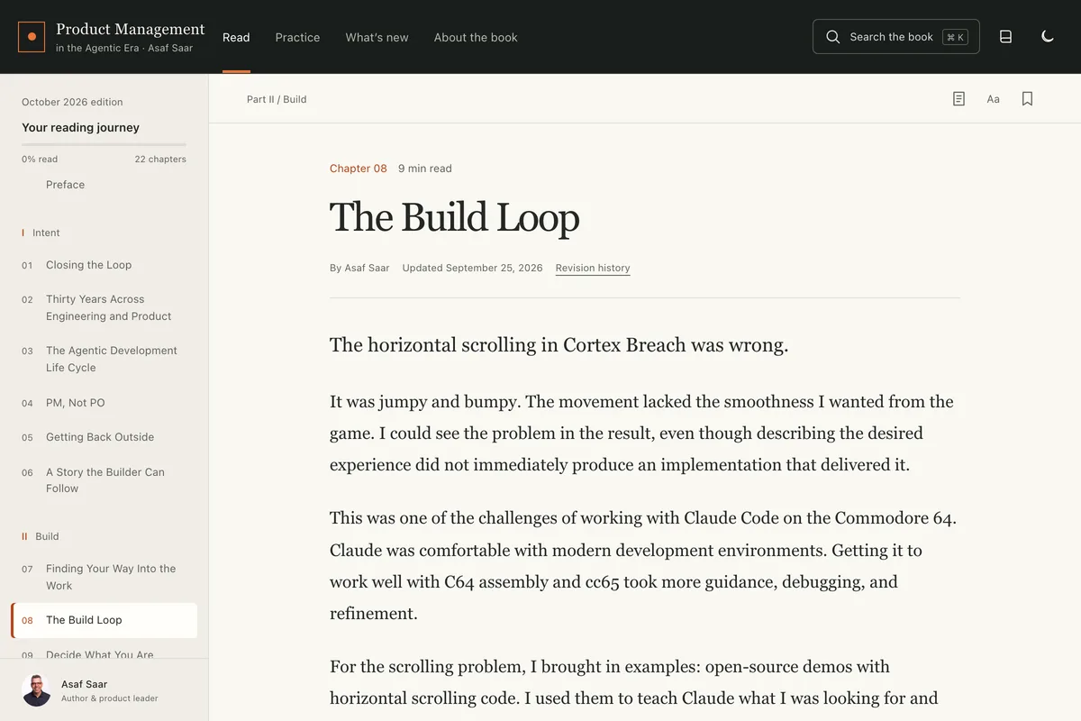 The online reader: a chapter with the contents list and reading tools.